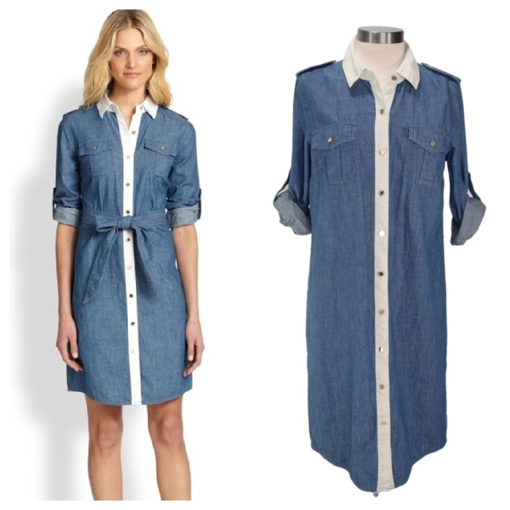 TORY BURCH Brigette Contrast Denim Shirt Dress